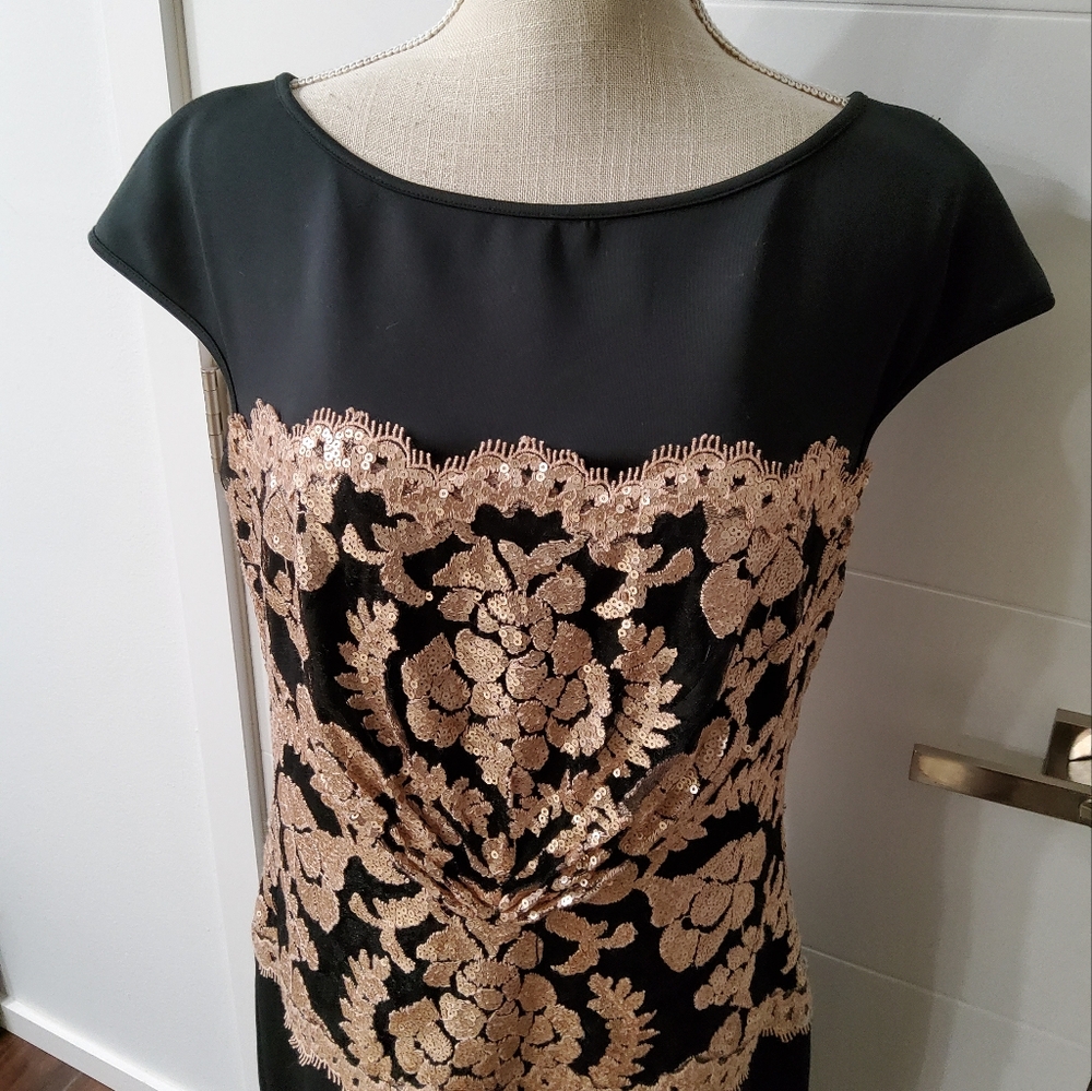 Tadashi Shoji Neoprene and Paillette Lace Dress Size 12 - Picture 5 of 12
